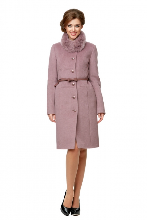 Женское пальто из текстиля с воротником, отделка песец 8002623