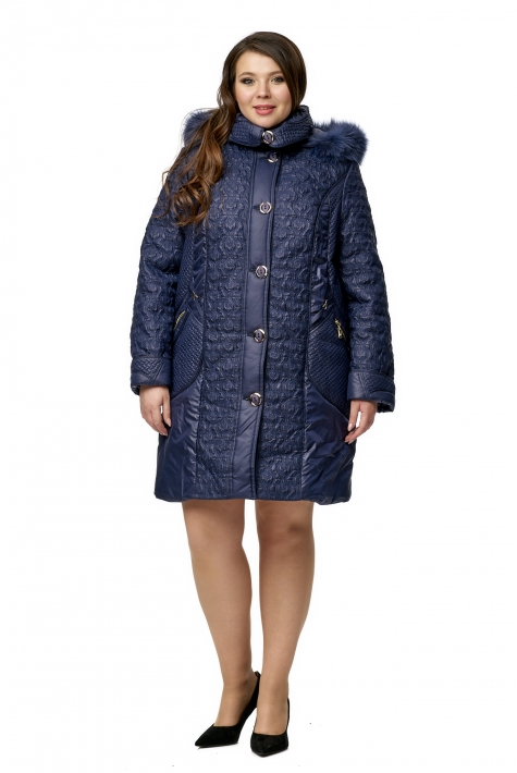 Женское пальто из текстиля с капюшоном, отделка песец 8010186