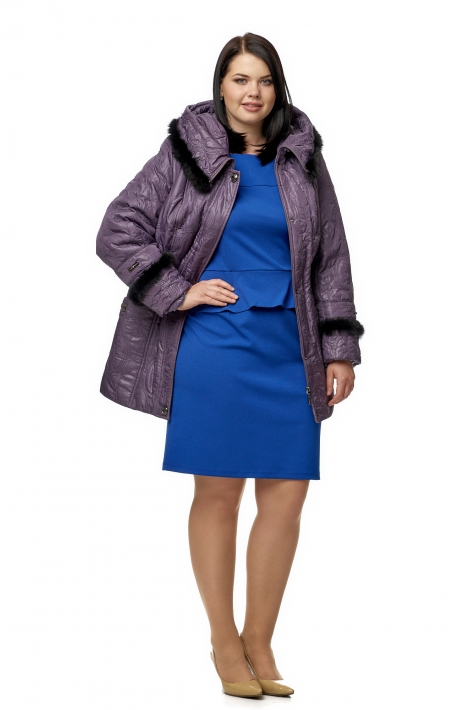 Куртка женская из текстиля с капюшоном, отделка кролик 8014775