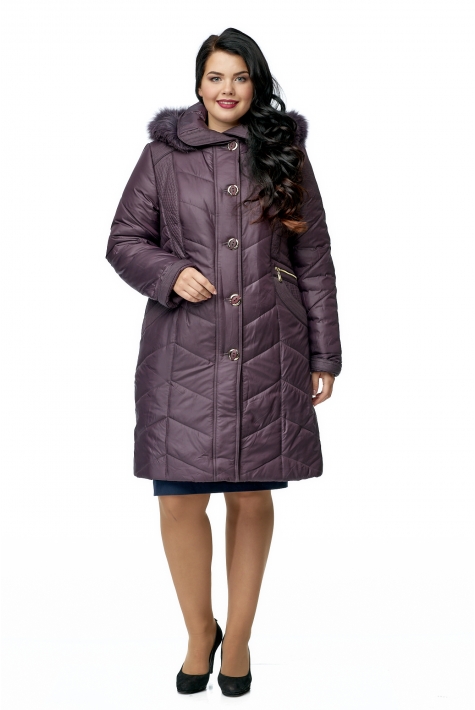 Женское пальто из текстиля с капюшоном, отделка песец 8015957